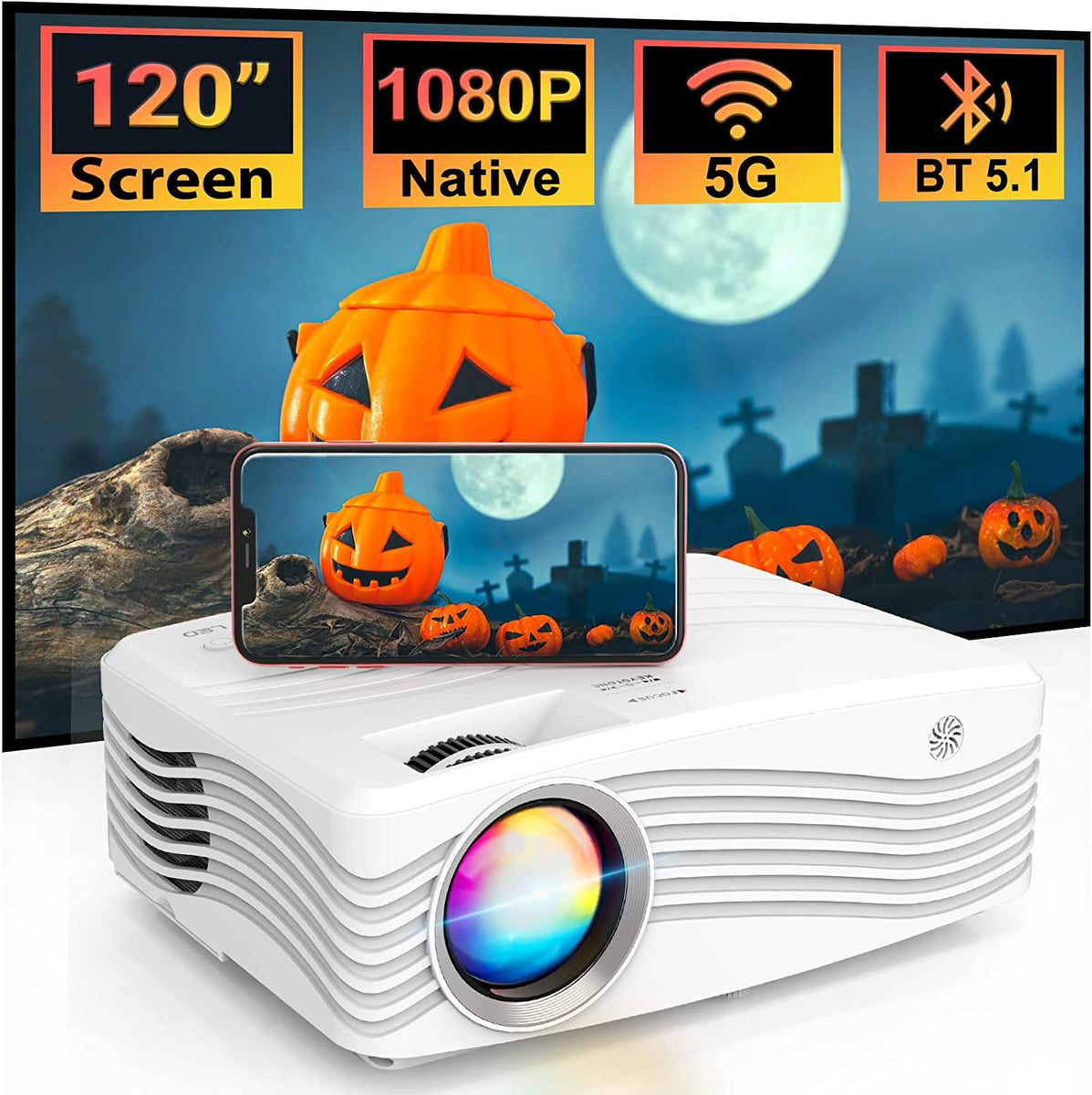 DAQ 5G 4K Full HD Native 1080P WiFi Projector 9500 Lumens & More