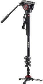 Manfrotto Video Monopod XPRO+, Camera and Video Support Rod with Head, 4-Section in Aluminium with Fluid Base, Photography Accessories for Content Creation, Videography, Vlogging