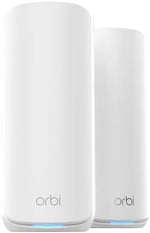 NETGEAR Orbi 870 Series Tri-band WiFi 7 Mesh System - Router plus 1 Satellite Extenders - Covers up to 5.000 sq. ft., 150 Devices - 10 Gig Internet Port - BE21000 802.11be - up to 21 Gbps- White