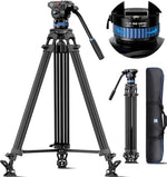 SIRUI AM-25S Video Tripod with Fluid Head, 190cm Professional Heavy Duty Tripod with 360 Degree Video Head and Quick Release Plate for Camcorder, Cameras, DSLR, Max Load 10kg