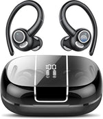 Wireless Earbuds Sport, 48H Bluetooth 5.3 Headphones with ENC Noise Canceling Mic, Wireless Earphones with Earhooks, LED Display, IPX7 Waterproof Bluetooth Ear Buds for Running/Gym/Workout/Black
