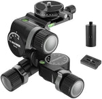 NEEWER 3 Way Geared Tripod Head with 360° Pan Arca Type QR Plate, Millimeter Micro Adjustment, Aluminum Alloy 3 Axis Pan Tilt Head with Quick Switch Large & Fine Dual Modes, Max Load 13.2lb/6kg, TH16