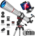 Telescope, Telescope for Adults，90 mm Aperture 900mm, Professional Refractor Telescopes for Kids and Beginners, Magnification 450x, with Telephone Adapter, Tripod and Carrying Bag