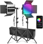 NEEWER Upgraded 660 PRO II RGB LED Video Light with App Control & Tripod Stand Kit, 2 Pack 50W/1% Min Dimming/CRI97+/3200~5600K Key Lighting for Game Streaming YouTube Recording Studio Photography