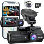 4K Dash Cam, 3 Channel Dash Cam 4K Front & 1080P Rear and Inside Car Camera Built in GPS WiFi with Free 64GB SD Card, 3” IPS Screen Car Camera with 24H Parking Monitor, Night Vision,170°Wide Angle,WDR
