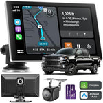 9-Inch Car Stereo with Wireless Apple Car Play & Android Auto, GPS Navigation, Bluetooth, 4K Front & 1080P Rear Cameras Car Tablet, Voice Control, Easy Plug and Play Installation
