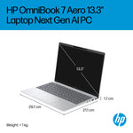 لابتوب HP OmniBook 7 Aero — تخزين 1 تيرابايت • فضي • ذاكرة عشوائية 16 جيجابايت • ويندوز 11 Home
