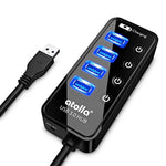 ATOLLA USB 3.0 Hub 4 Ports Extension Data Transfer with On Off Switch 1 USB Power Charging Port