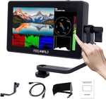 FEELWORLD F6 Plus 5,5 tommer DSLR On Camera Field Monitor Touch Screen 3D Lut Small Full HD 1920x1080 IPS Peaking Focus Video Assist 4K HDMI 8,4V DC Input Output Inkluderer Tilt Arm 