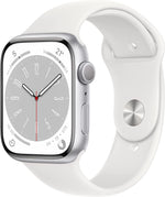 Ny Apple Watch Series 8 (GPS, 45 mm) - Sølv aluminiumsveske med hvitt sportsbånd - vanlig 