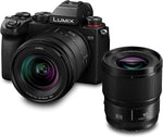 Panasonic LUMIX DC-S5 S5 speilløst kamera med full ramme, 4K 60P videoopptak med flip-skjerm, L-montering, 20-60 mm F3.5-5.6 og 50 mm F1.8-objektiver, 5-akset Dual IS, (svart) 