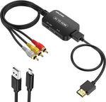 RCA til HDMI-konverter, 1080P kompositt til HDMI-adapter med RCA-kabel og HDMI-kabel