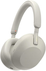 Sony WH-1000XM5 støyreduserende trådløse hodetelefoner - 30 timers batterilevetid - Over-ear-stil - med innebygd mikrofon for telefonsamtaler - Sølv 