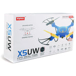 طائرة رباعية المراوح SYMA X5UW FPV في الوقت الفعلي مزودة بكاميرا واي فاي بدقة 720 بكسل وجهاز تحكم عن بعد رباعي القنوات (أزرق/أصفر/أسود)