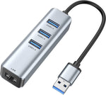 USB til Ethernet-adapter, 4 i 1 aluminium USB Ethernet-adapter med RJ45 Gigabit Network LAN-port, 3 USB 3.0-porter, 